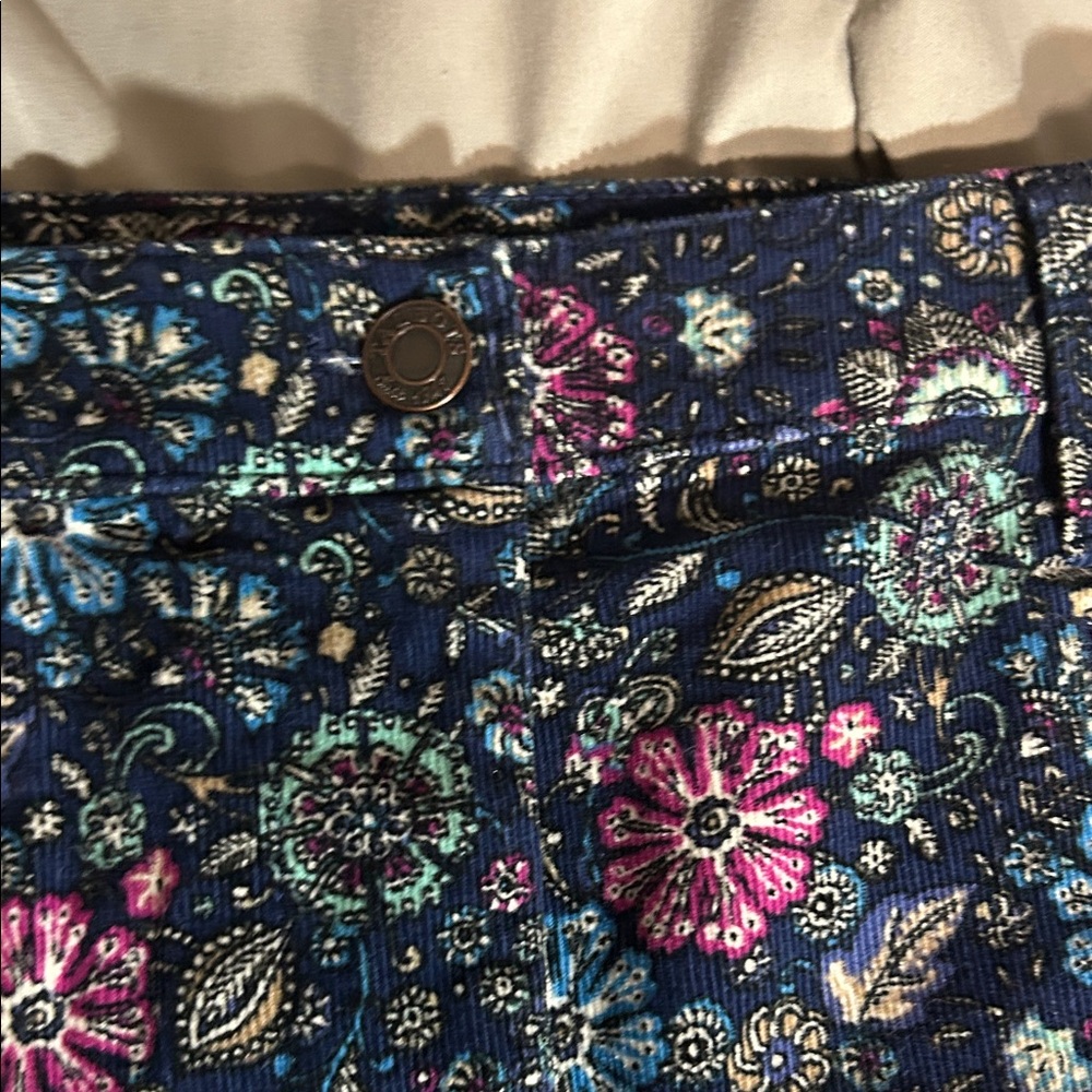 Talbots Floral A-Line Corduroy Skirt in Navy and Pink - Picture 3 of 7